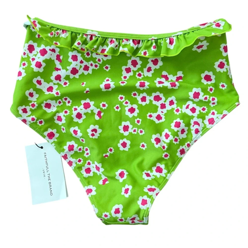FAITHFULL THE BRAND‎ Frida Bikini Le Bon Apple Green Floral Ruffle High Waist XS